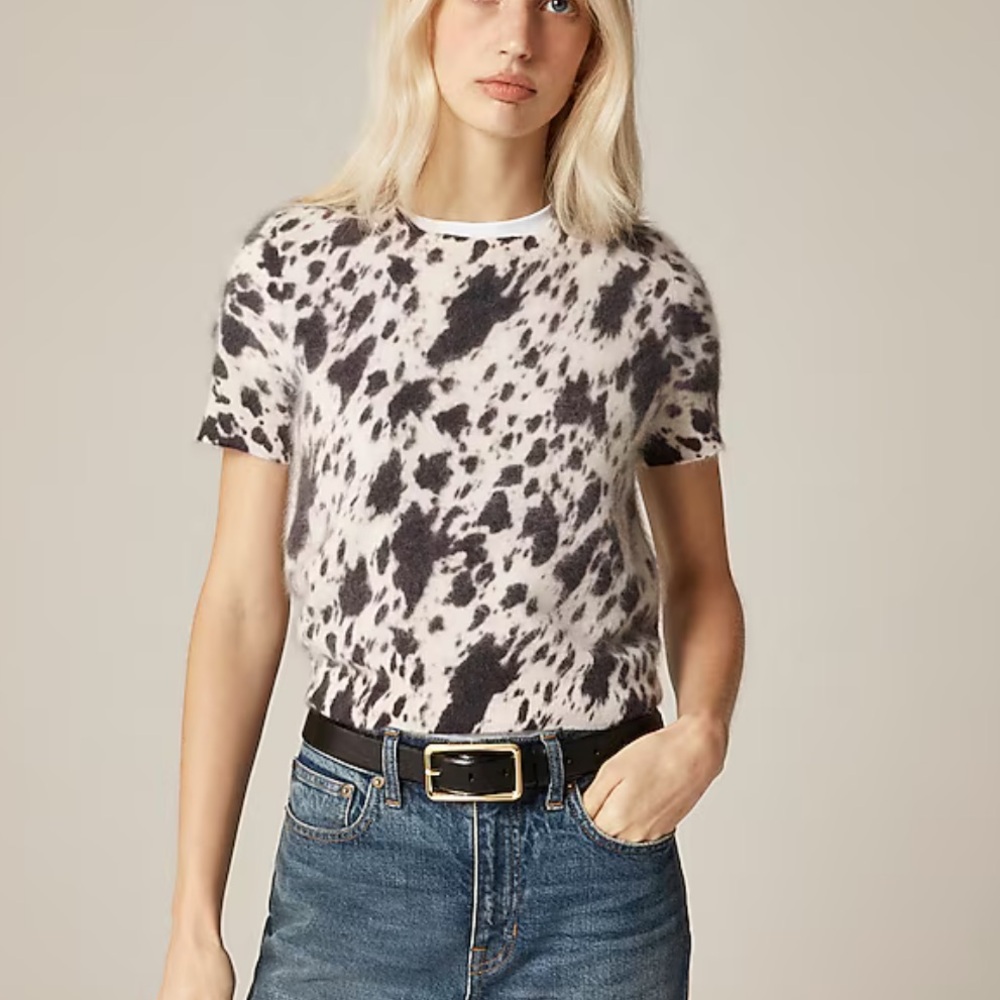 J Crew Brushed cashmere T-shirt in cow print